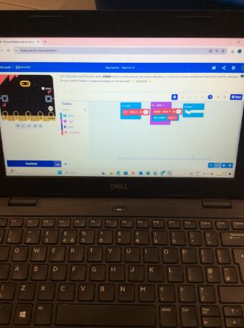 microbit code on laptop screen