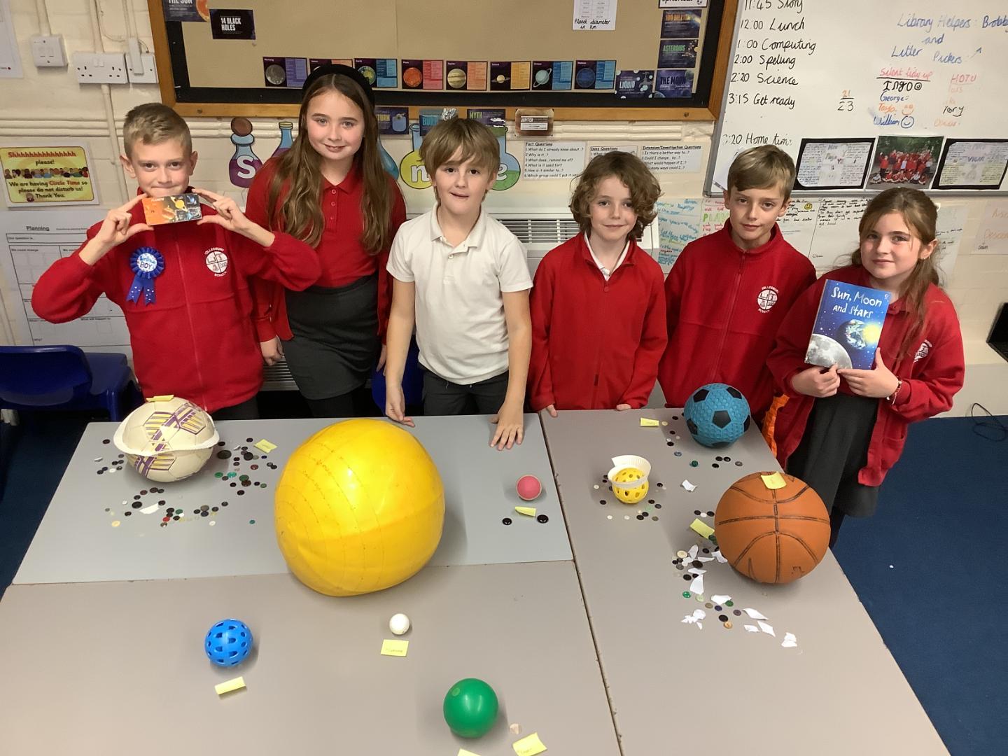 items on table representing planets