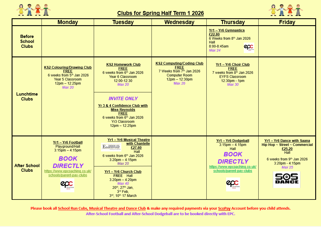 Spring Term 1 2026 Clubs List Spring Term 1 2026 Clubs List